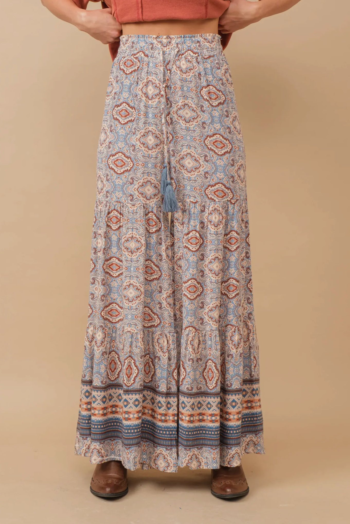 Azteca Blue Patterned Wide Leg Pant