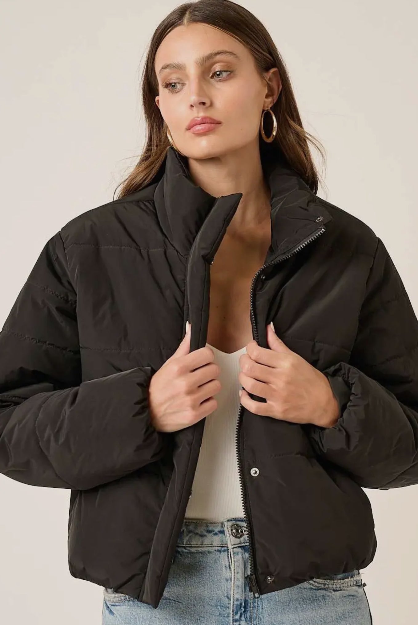 Black Cropped Puffer Jacket