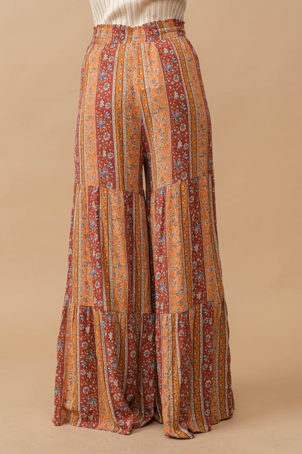 Mustard Patterned Wide Leg Palazzo Pant