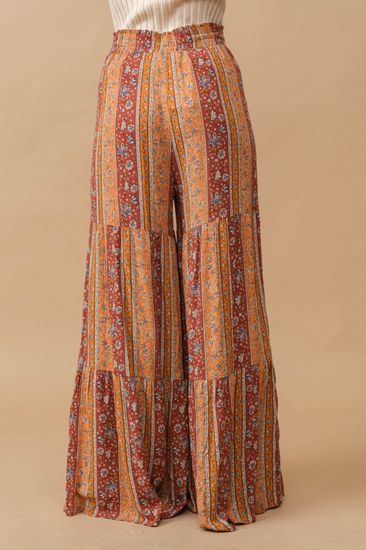 Mustard Patterned Wide Leg Palazzo Pant