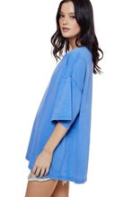 Blue Checkered Peace Sign Oversized Graphic Tee