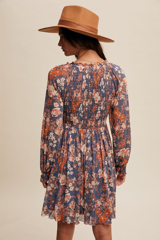 Rust & Denim Floral Dress