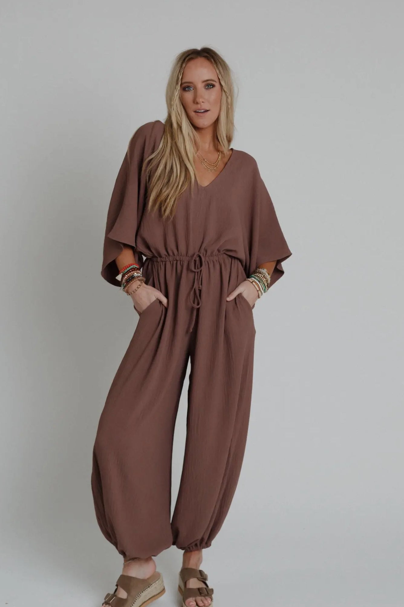 Mocha Drawstring Jumpsuit