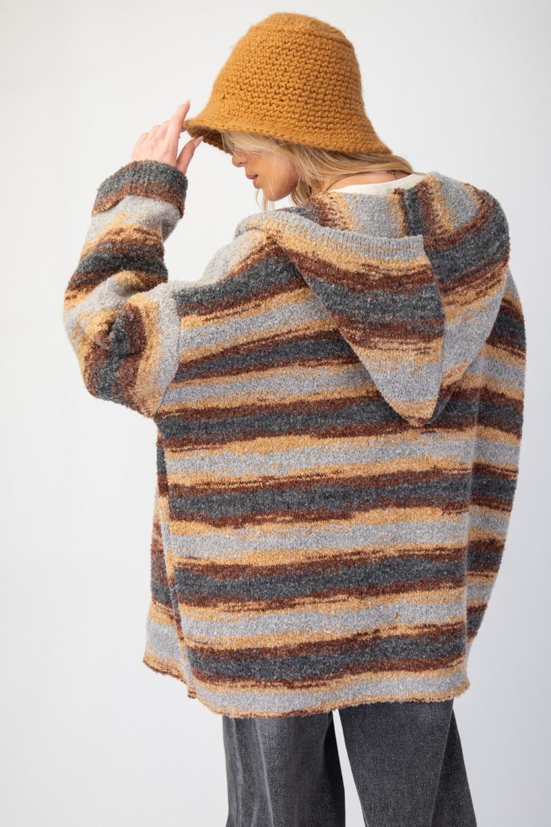 Mocha & Gray Striped Hooded Cardigan