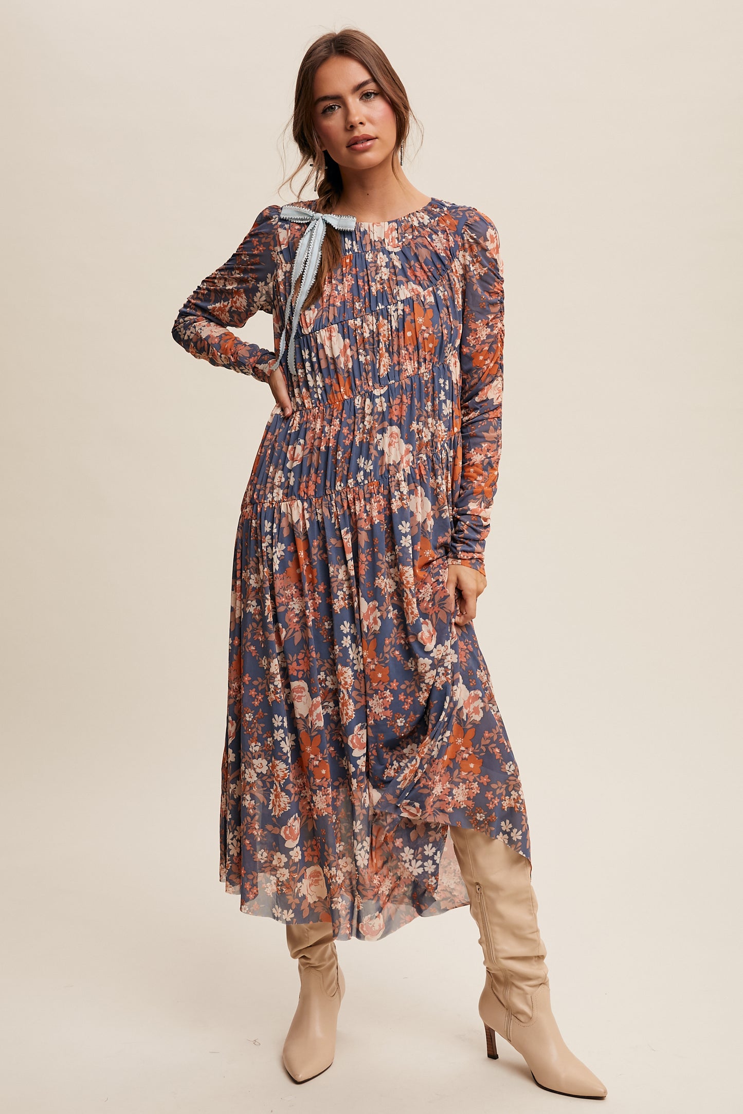 Asymmetrical Cinched Floral Maxi