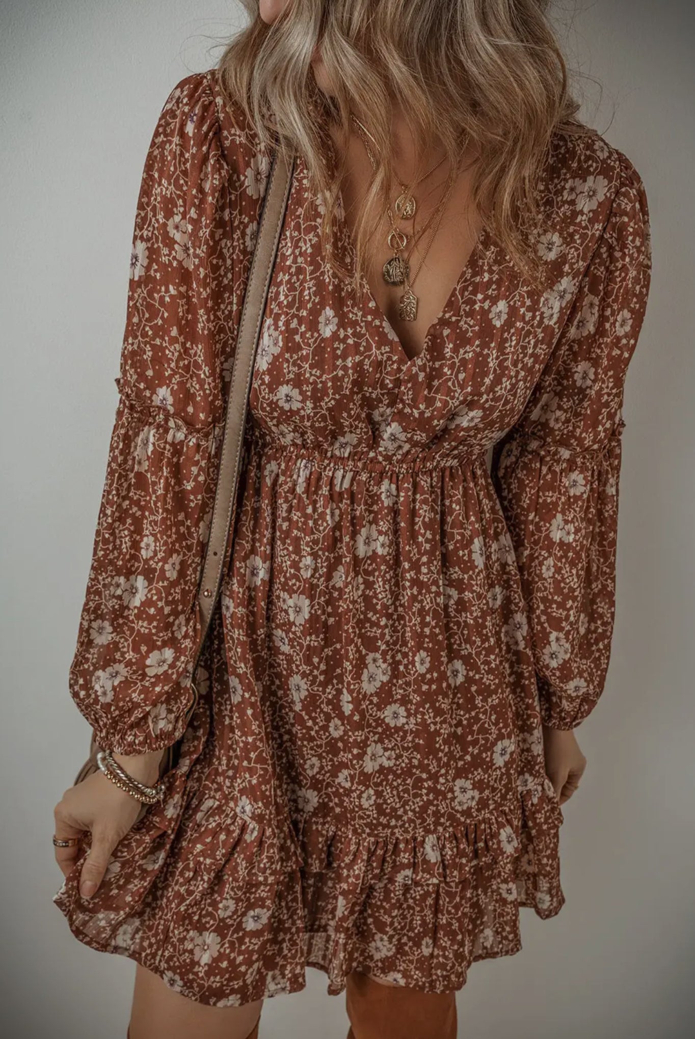 Rust Boho Floral Dress