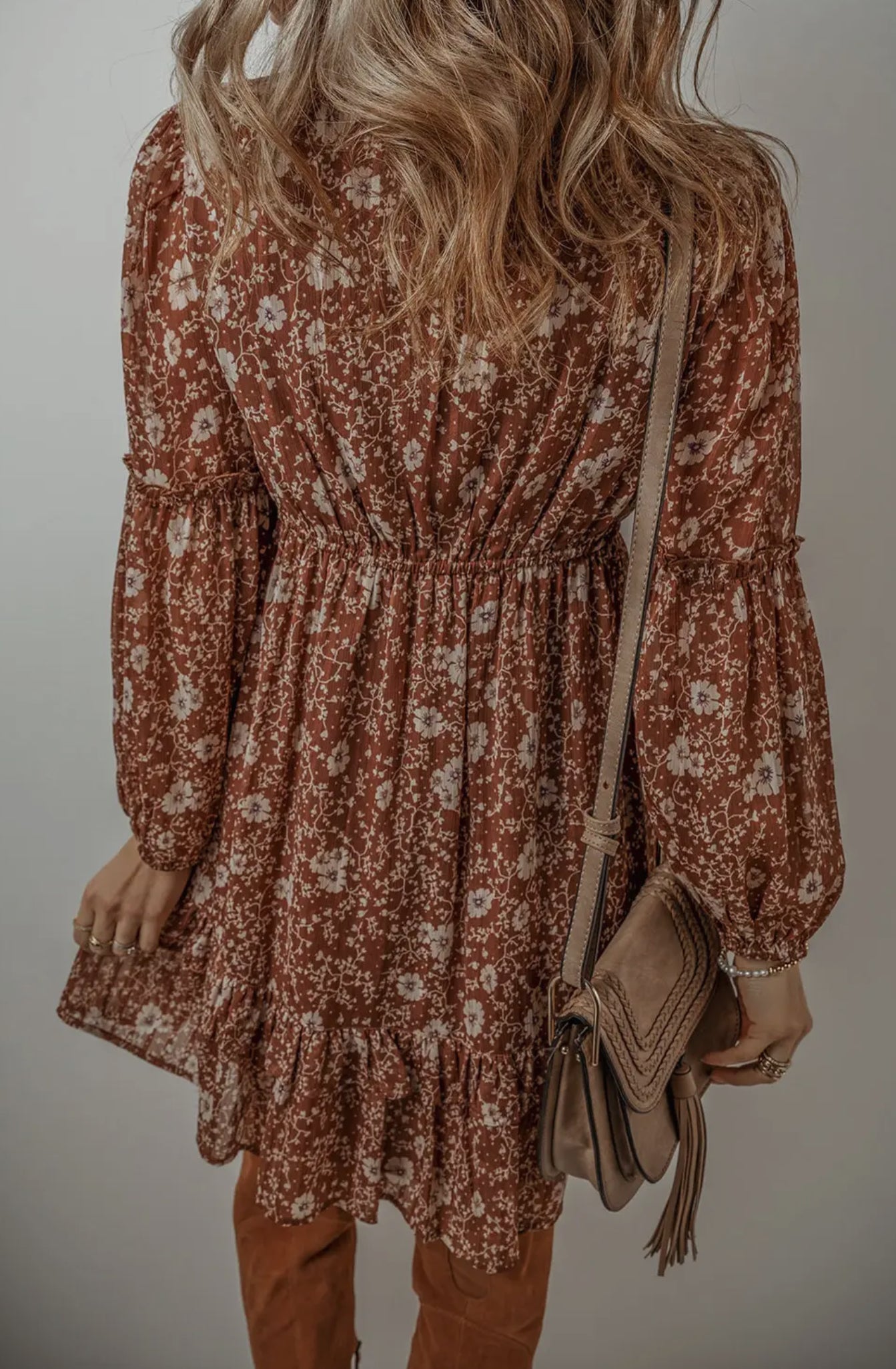 Rust Boho Floral Dress