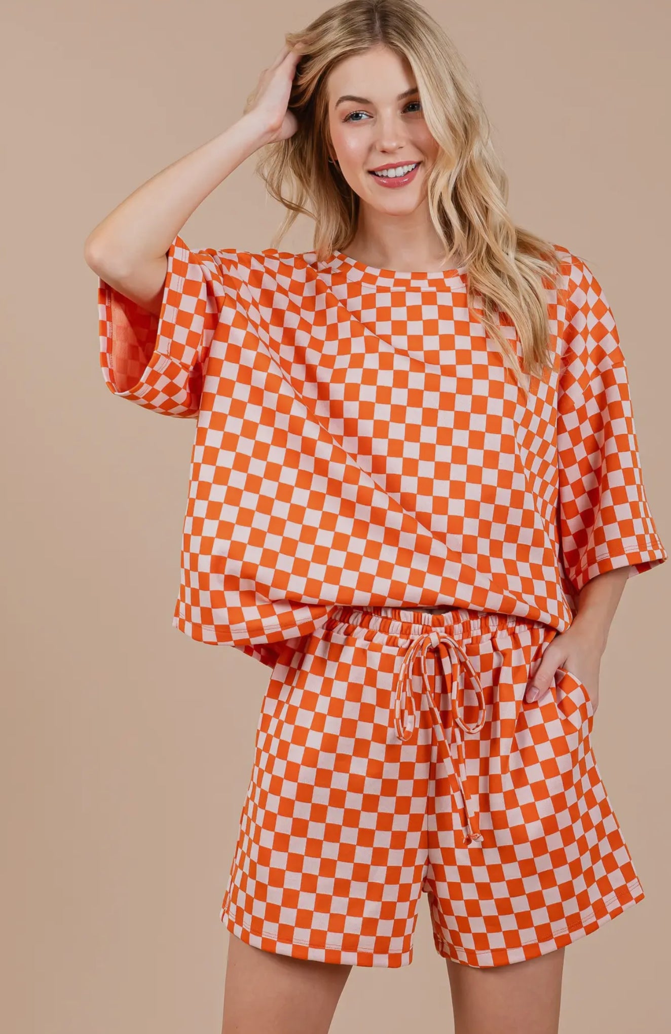 Orange Checkered Short Set