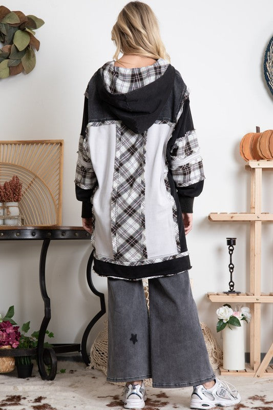 Black Multi Fabric Hooded Tunic