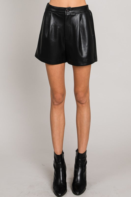 Black Pleather High-Waist Shorts