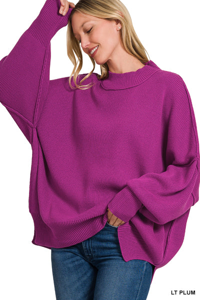 Plum Side Slit Oversized Sweater