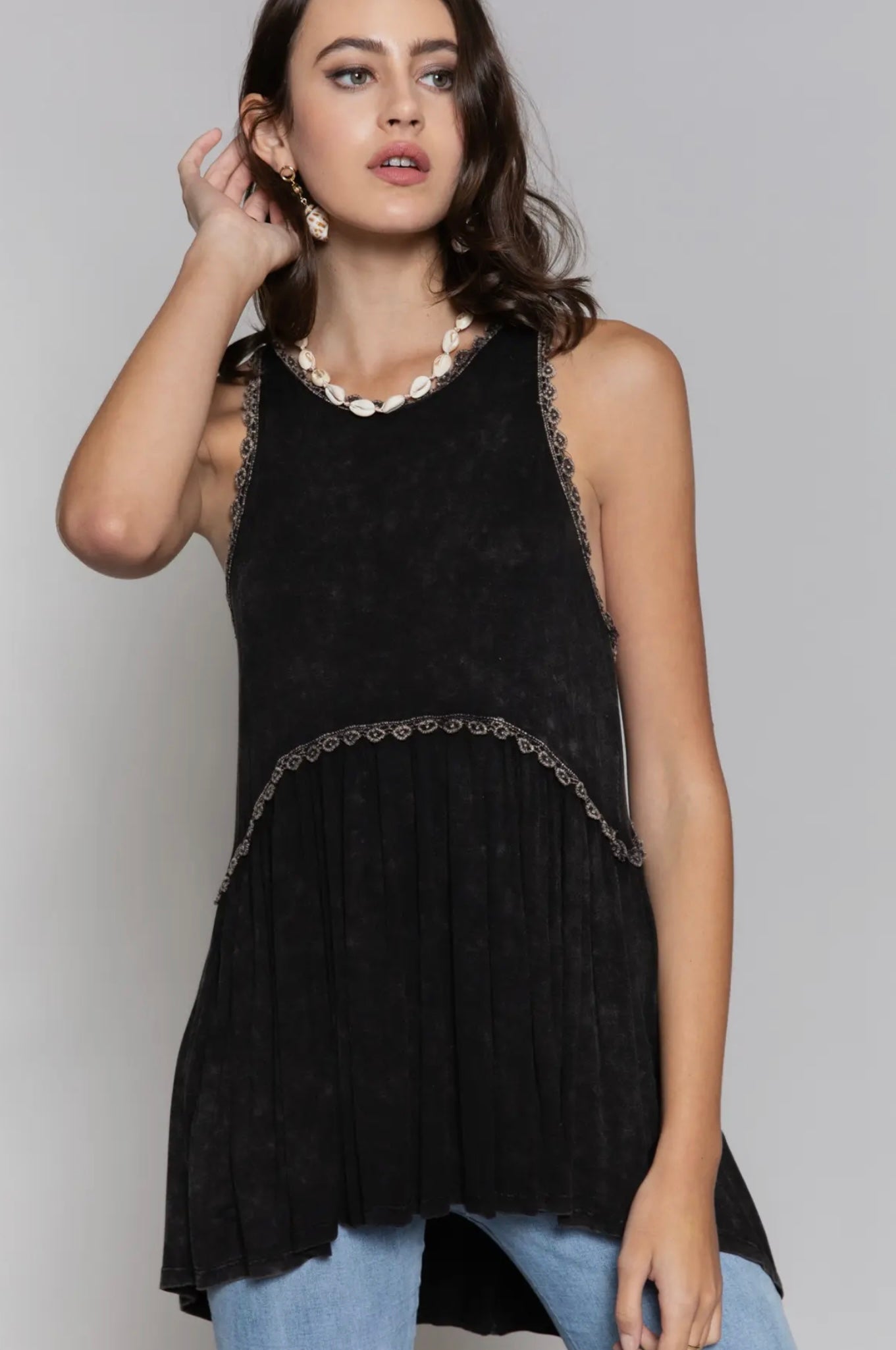 Baby Doll Knit Top with Lace Detail