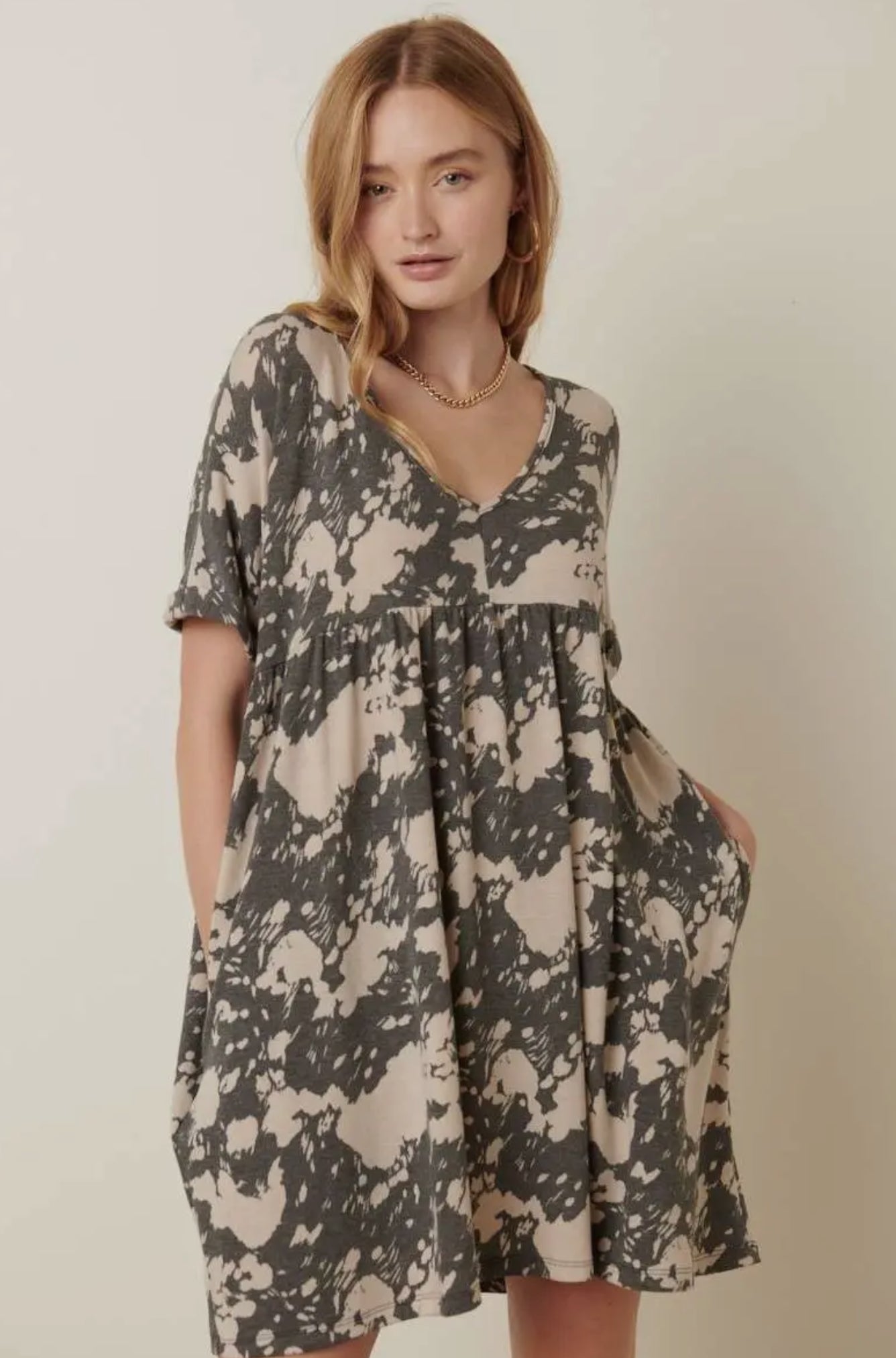 Abstract Print Babydoll Dress