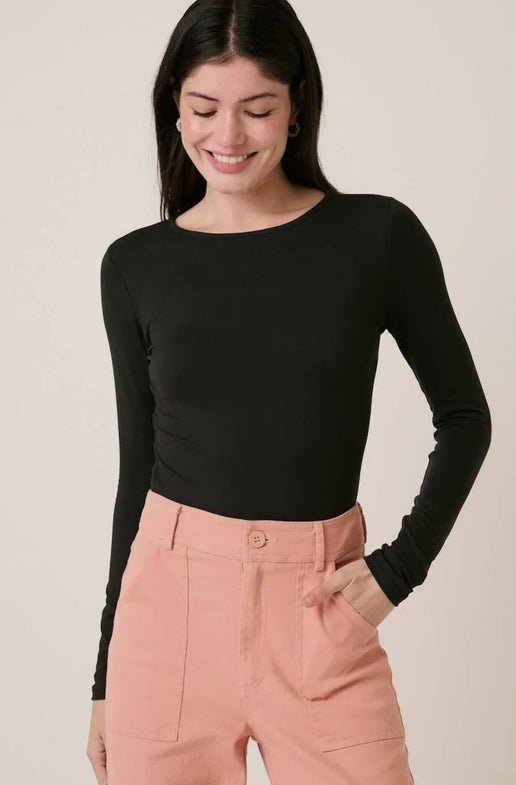 Round Neck Long Sleeve Knit Top (White & Black)