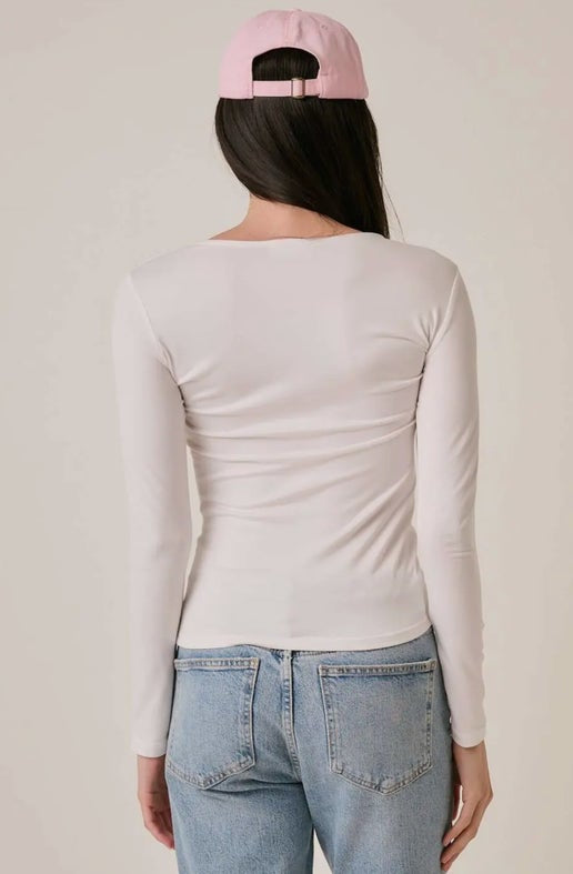 Round Neck Long Sleeve Knit Top (White & Black)