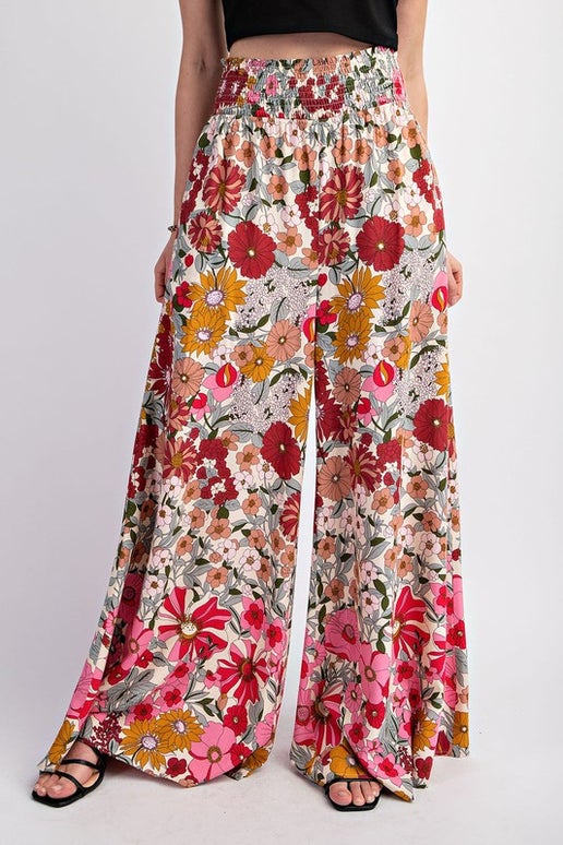 Pink Floral Print Wide Leg Pant