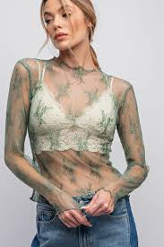 Floral Mesh Long Sleeve Layering Tops (Multiple colors)