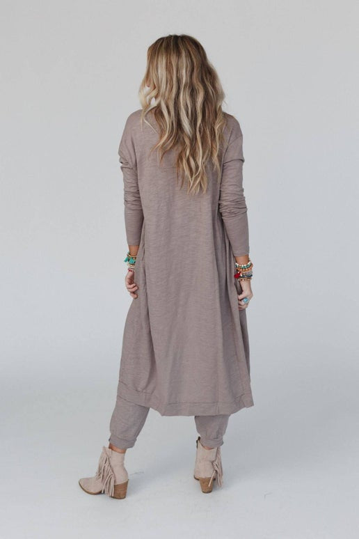 Greige Jumpsuit & Long Cardigan Set