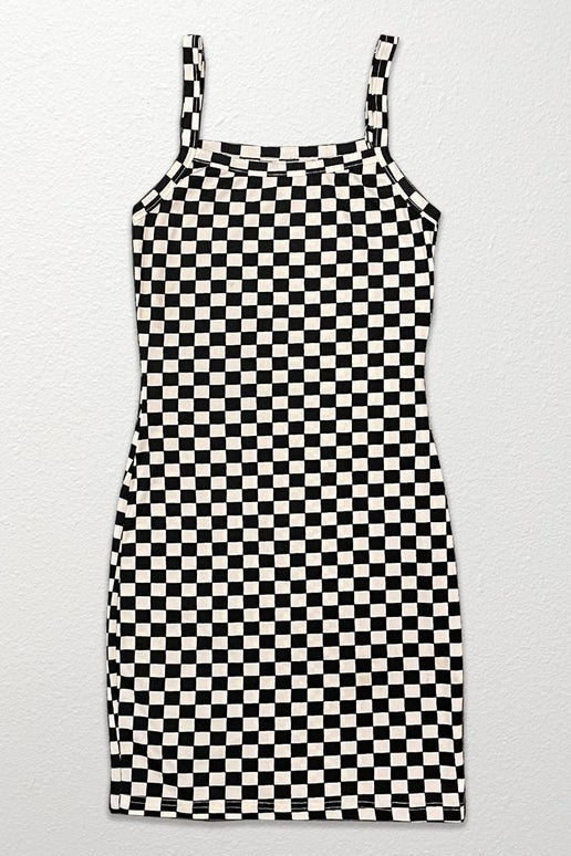 Black Checkered Tank Dress (White and Tan)