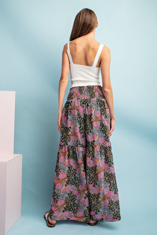 Black Printed Wide Leg Pant