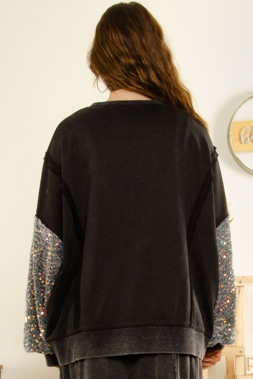 Black Sequin Sleeve Sweatshirt