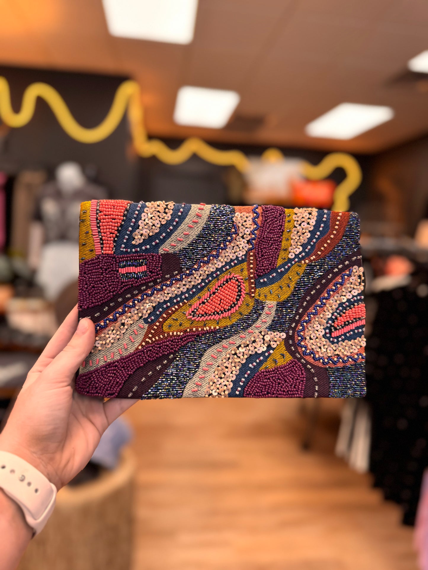 Plum Mutlti-Colored Beaded Clutch