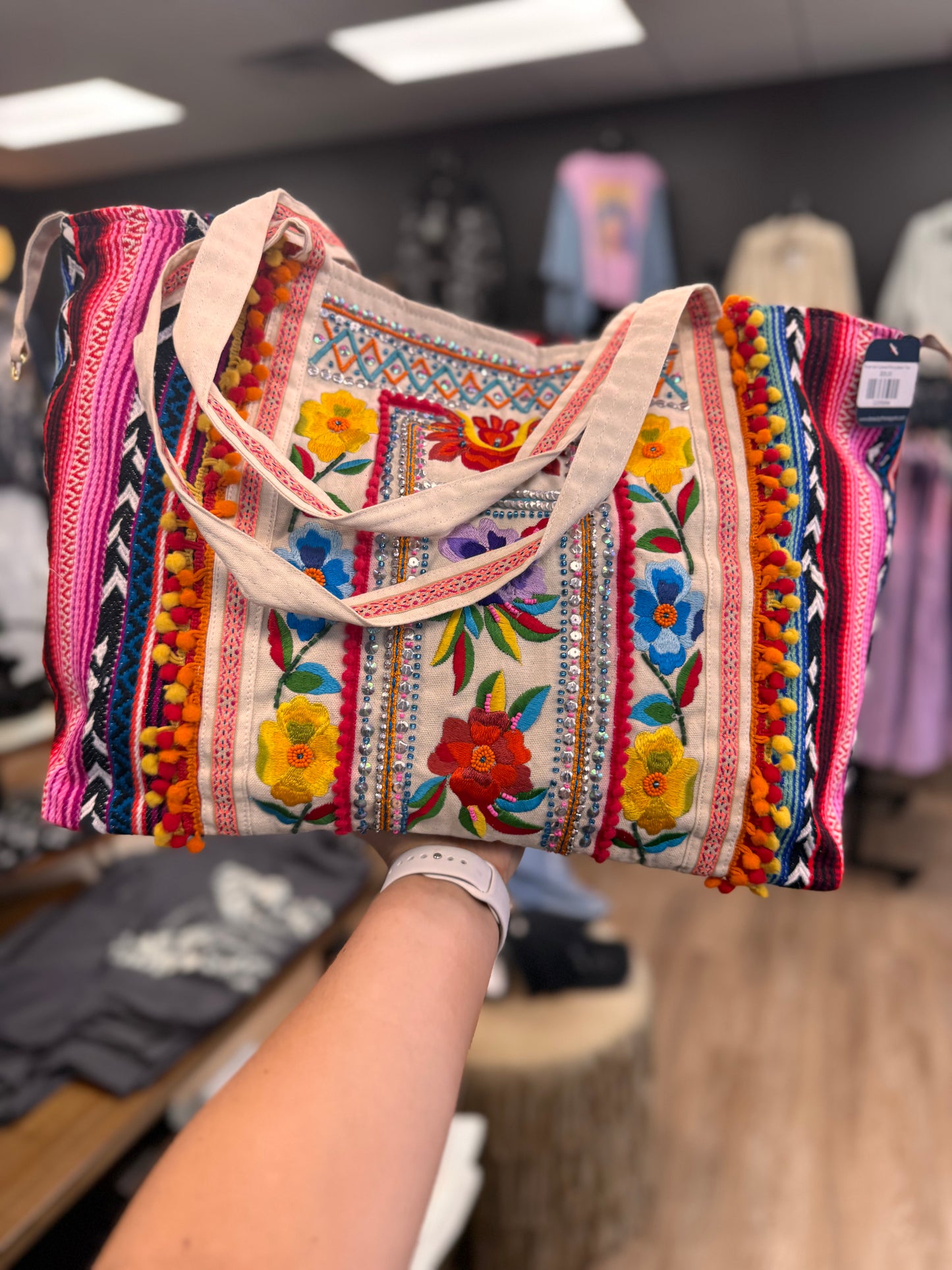 Floral Multi Colored Embroidered Tote