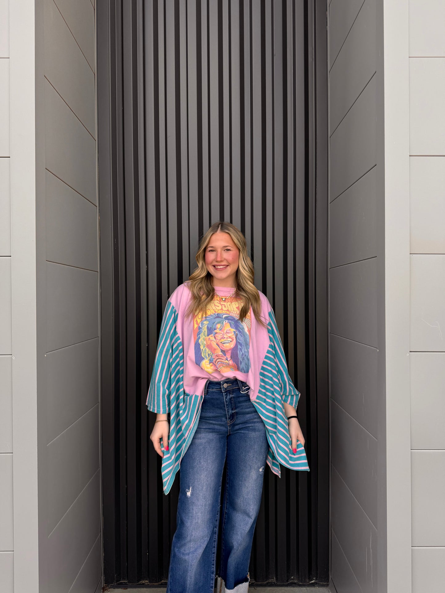 Janis Print Strip Sleeve Poncho Top