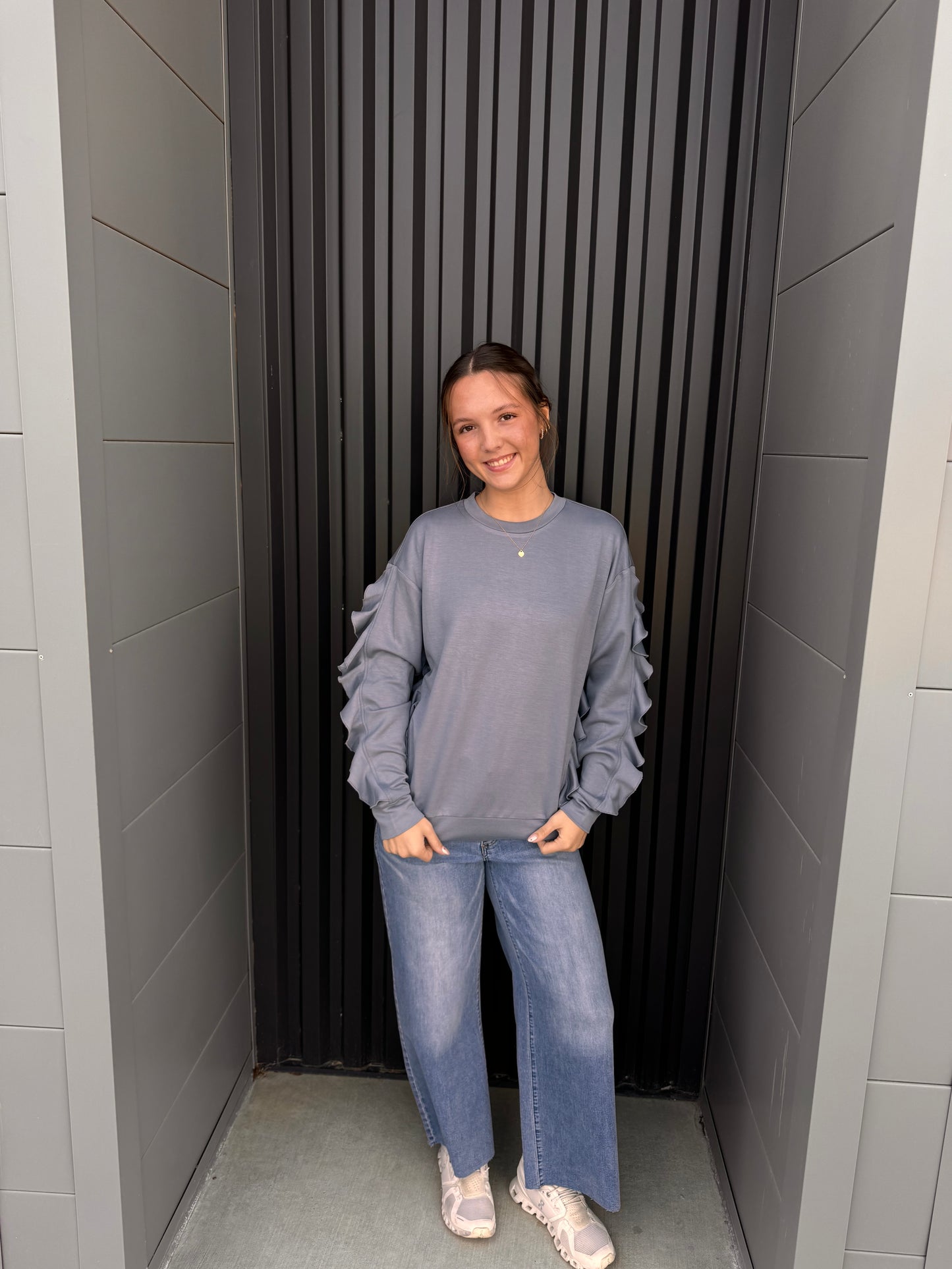 Buttery soft ruffle sleeve sweatshirt