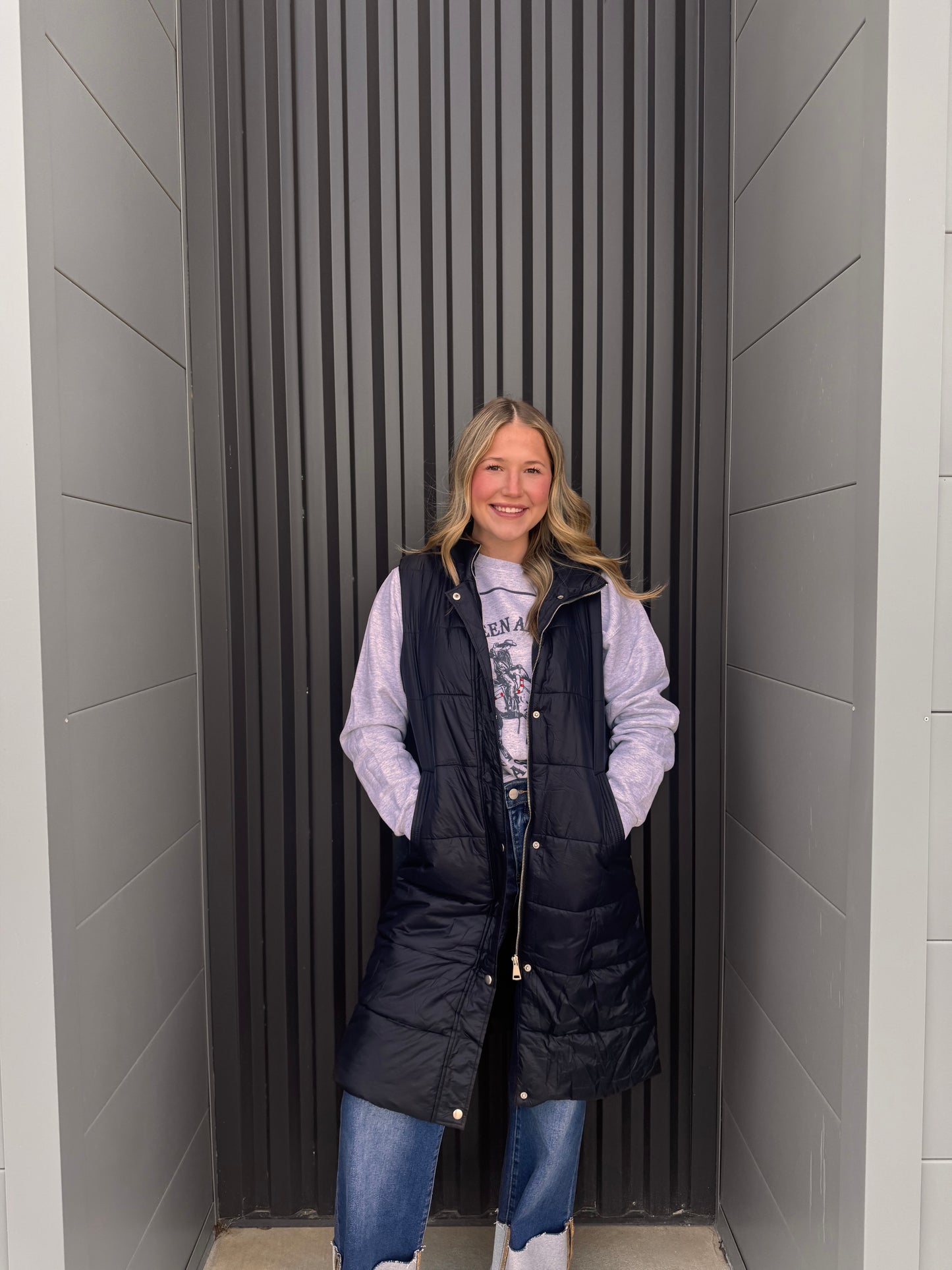 Black Long Puffer Vest