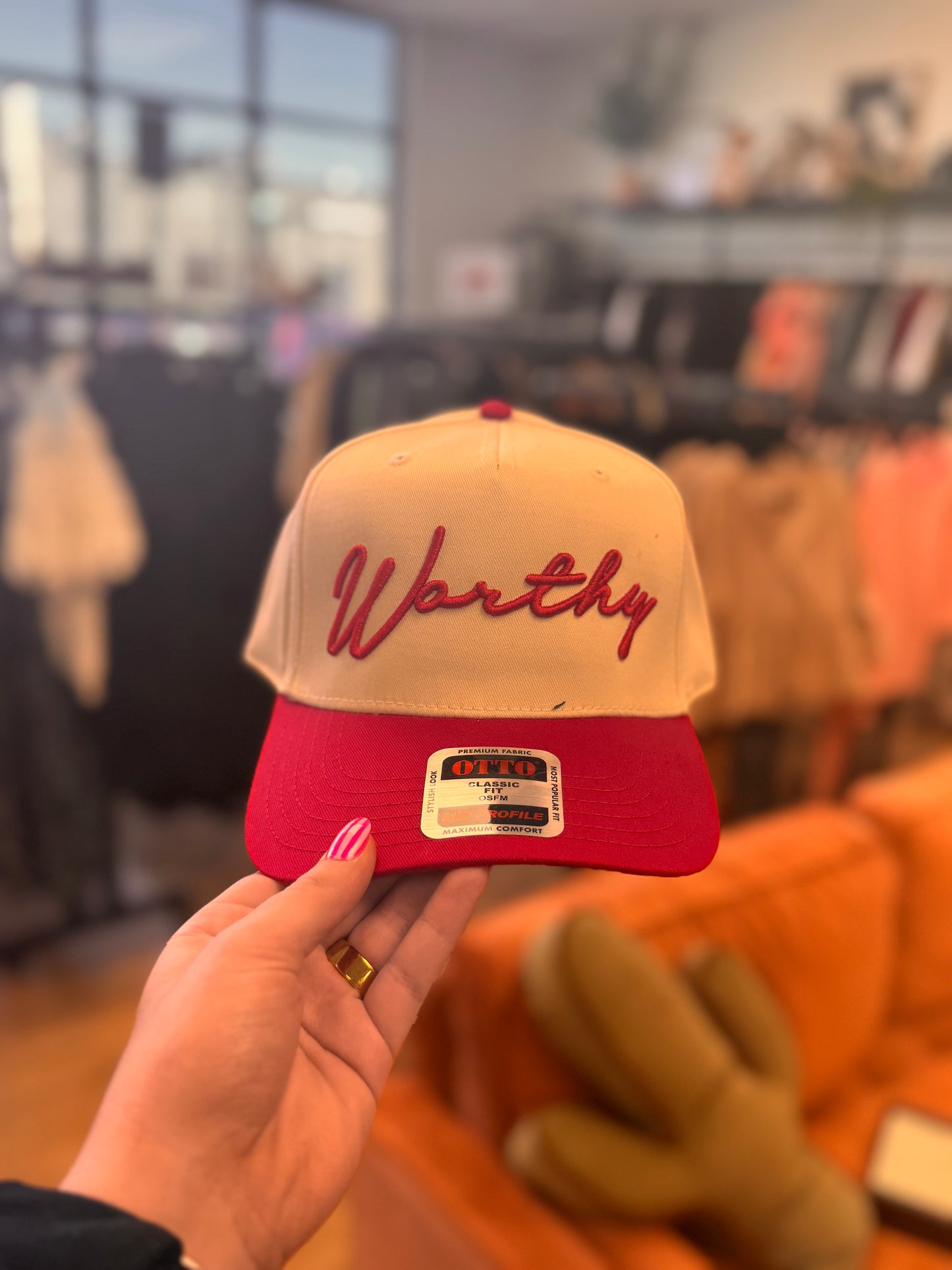 Red Worthy Embroidered Hat