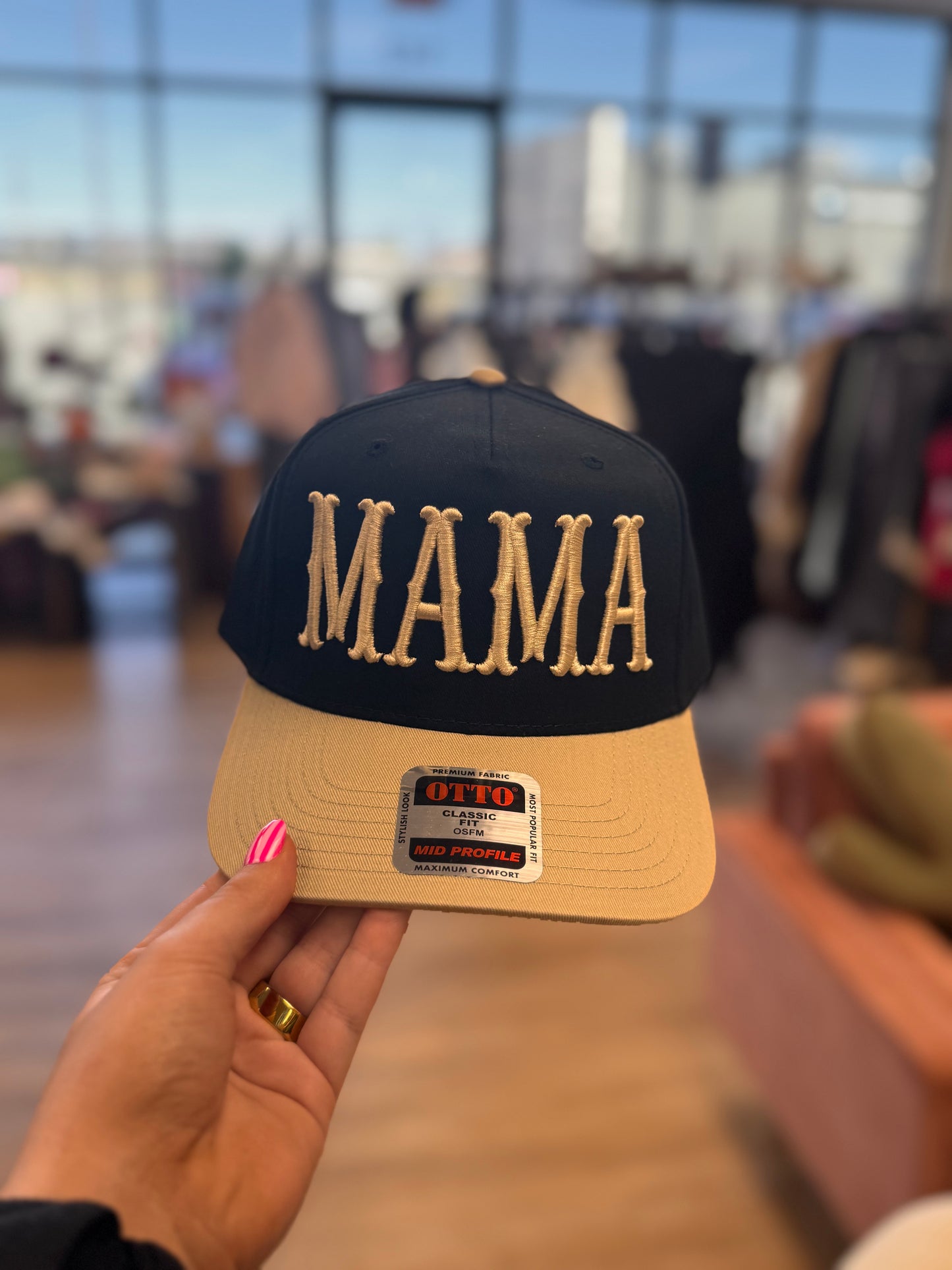 Mama hat tan and black