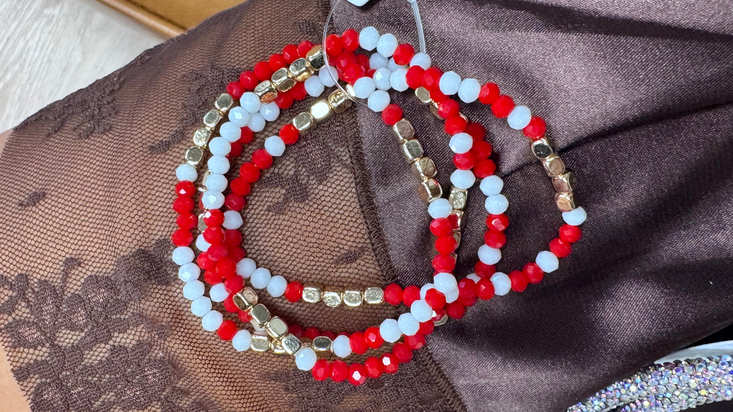 BT Red, White and Gold beaded braclet
