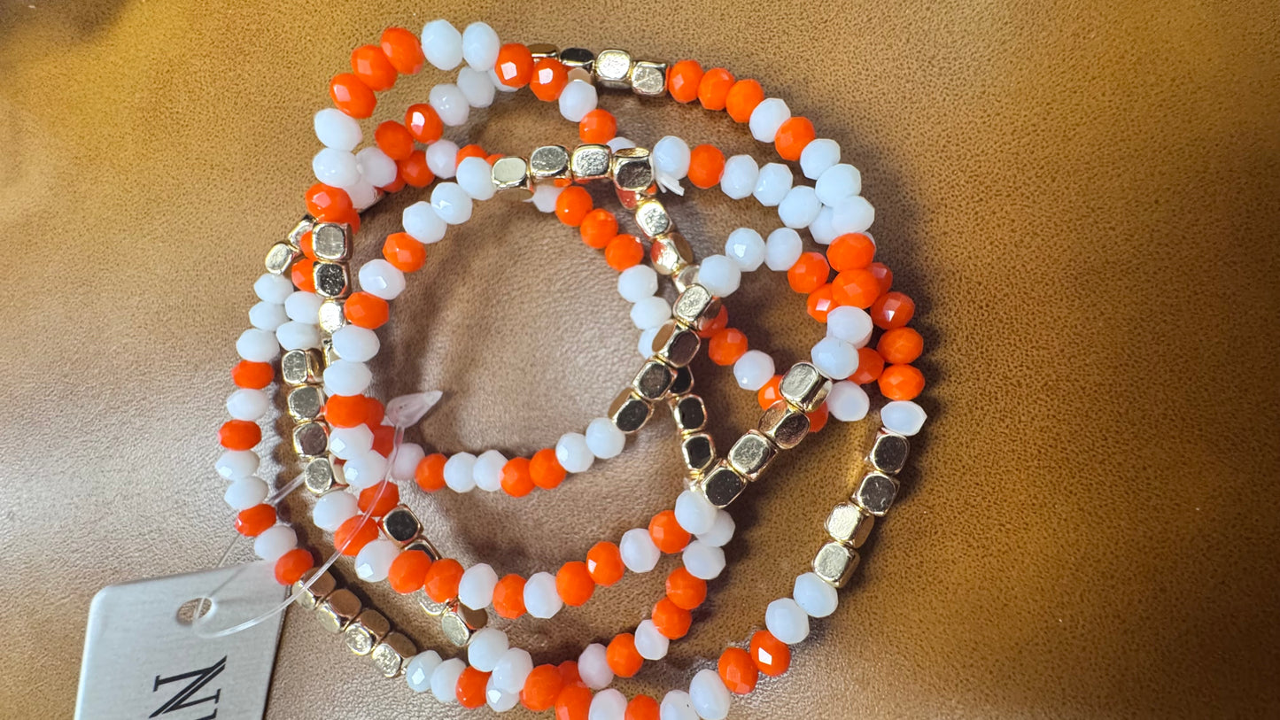 BT Orange White and Gold Beaded Braclet