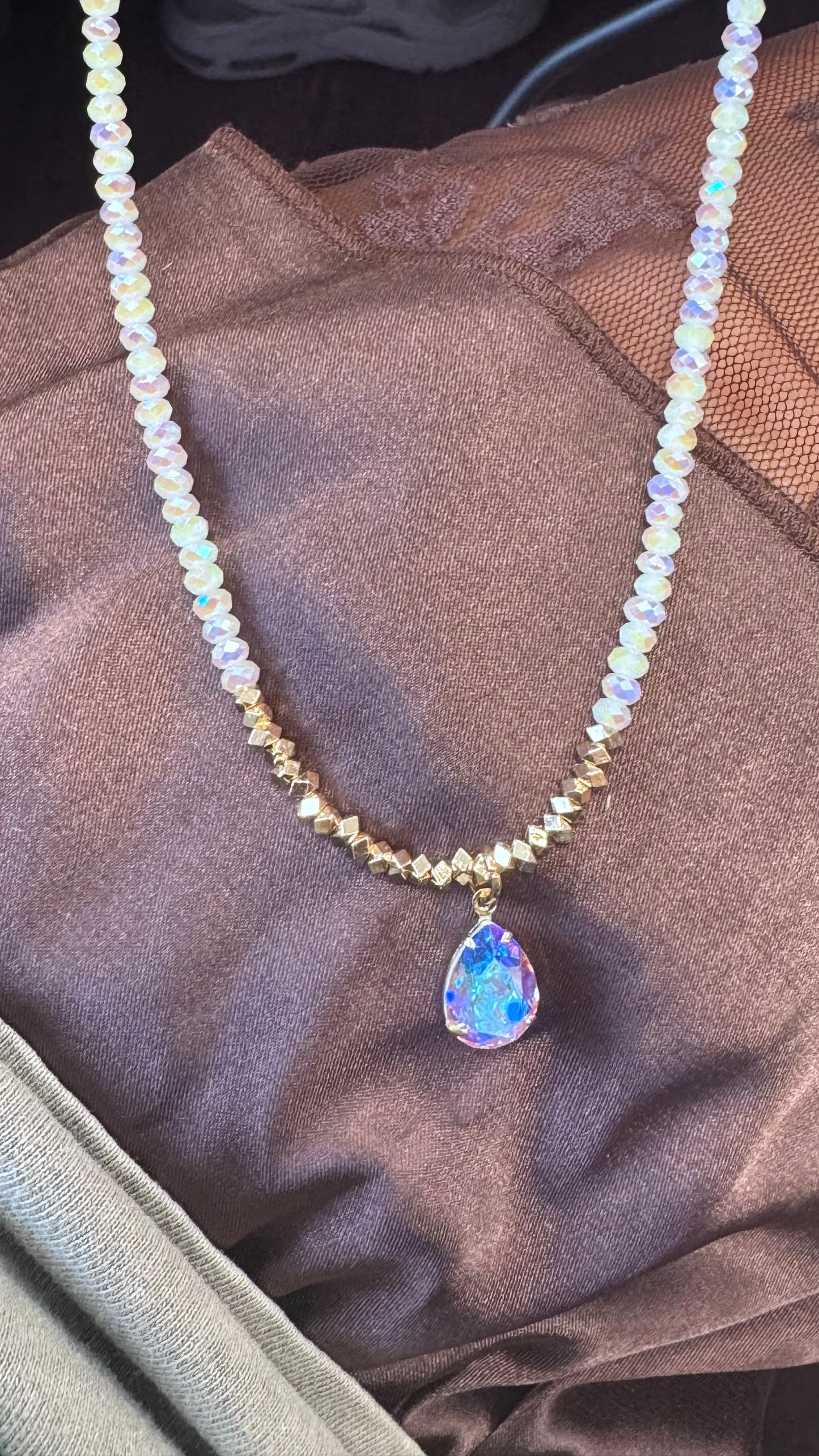 Faceted bead necklace with Austrian crystal teardrop