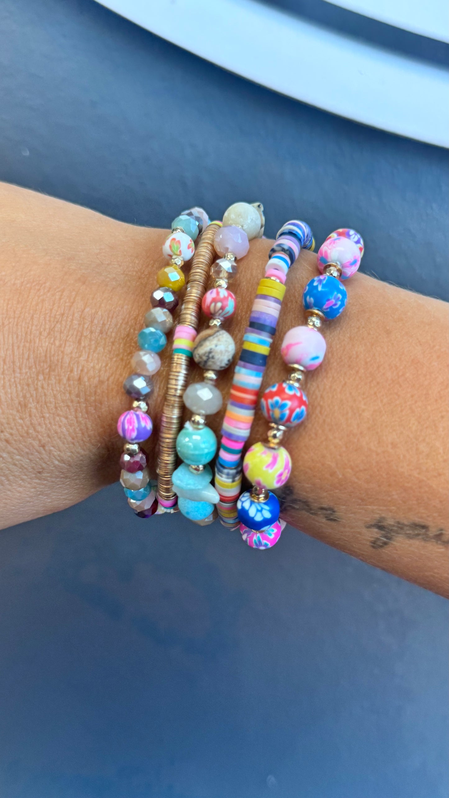 Pastel Floral Stacked Bangle Bracelet.