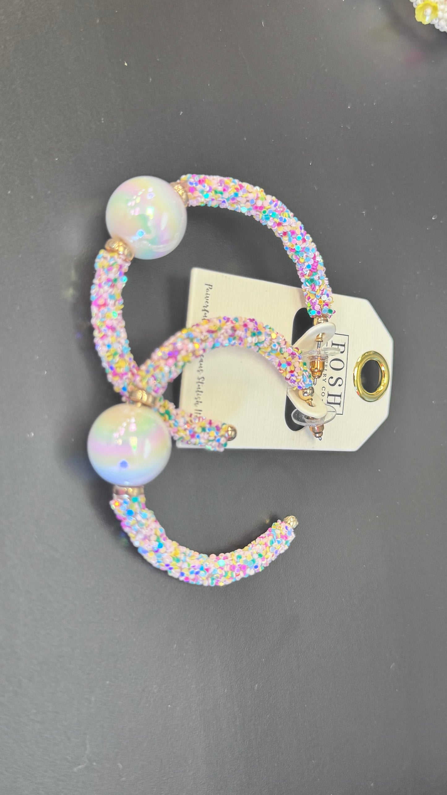 Iridescent sparkle hoop earing