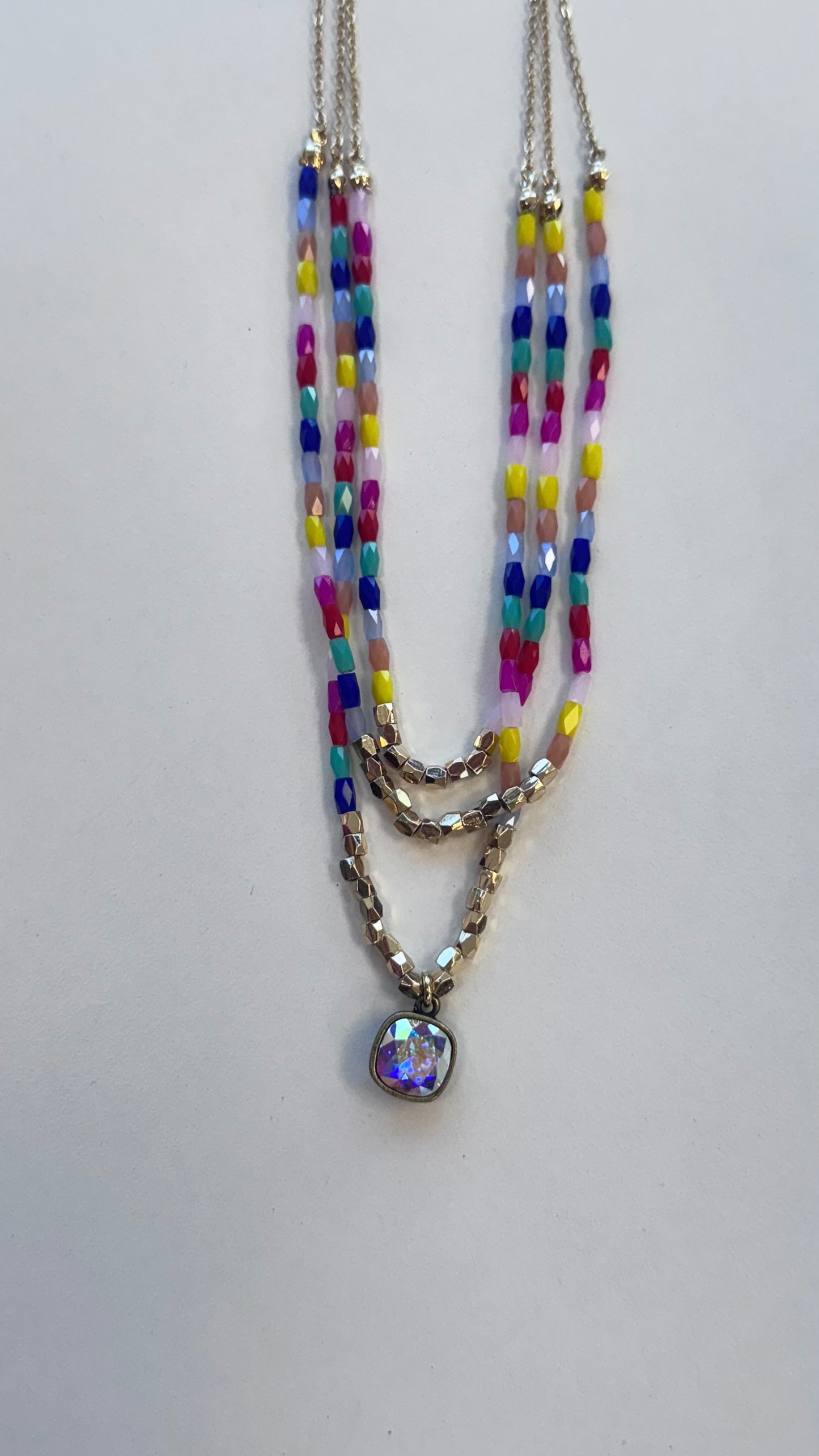 Colorful layered Choker with Gem