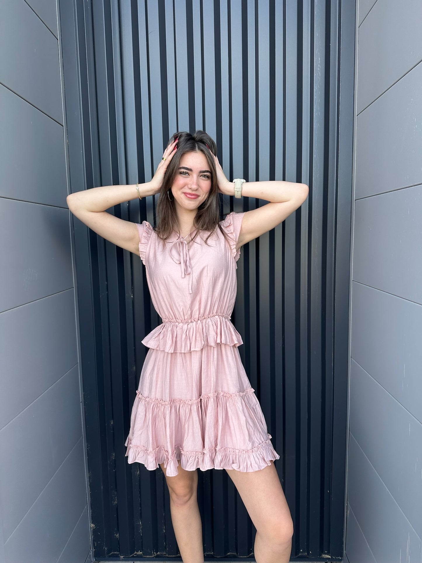 Ruffled Dusty Rose Mini Dress