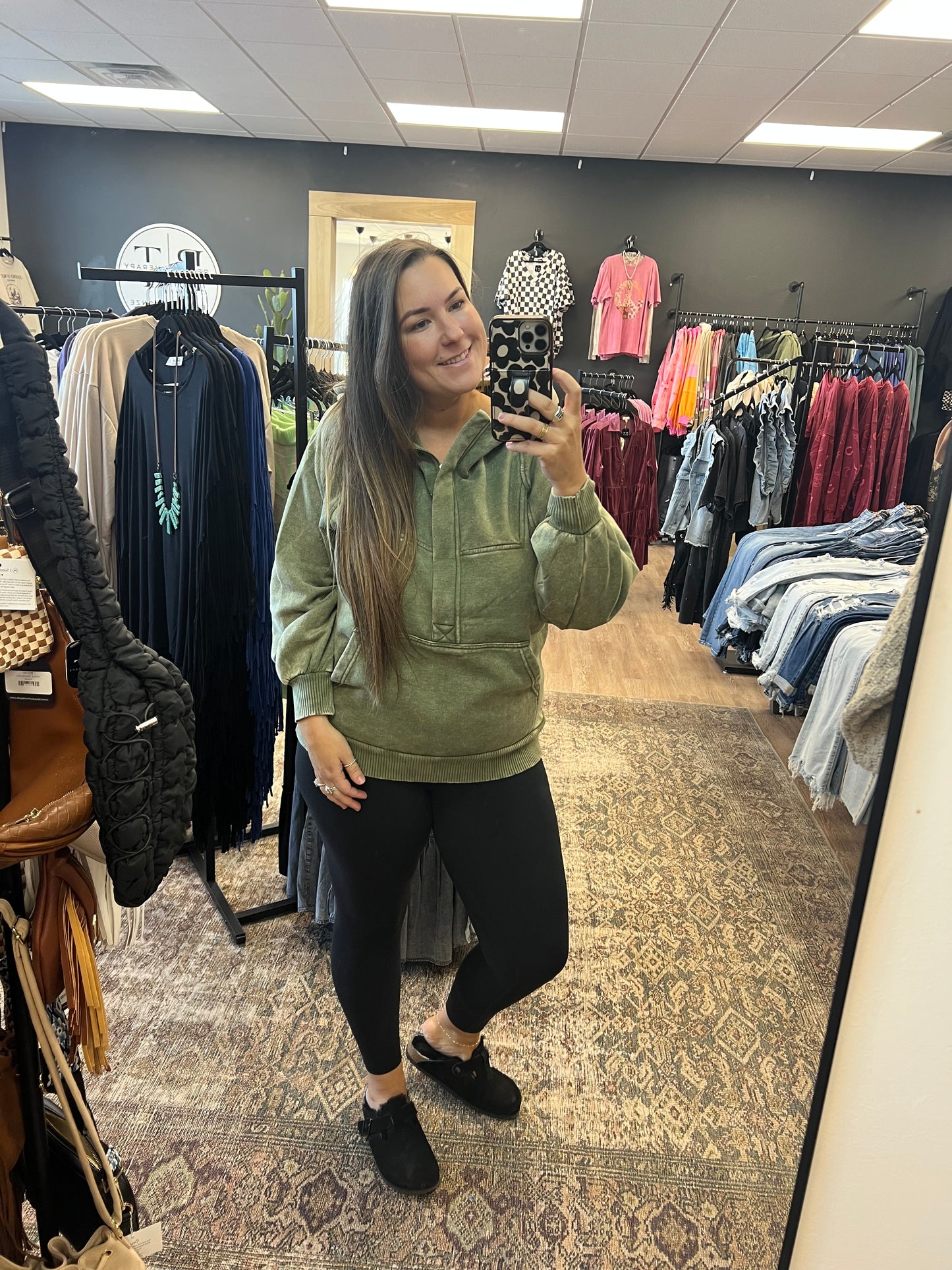 Olive Acid Wash Fleece Oversized 1/4 Zip Kangaroo Hoodie