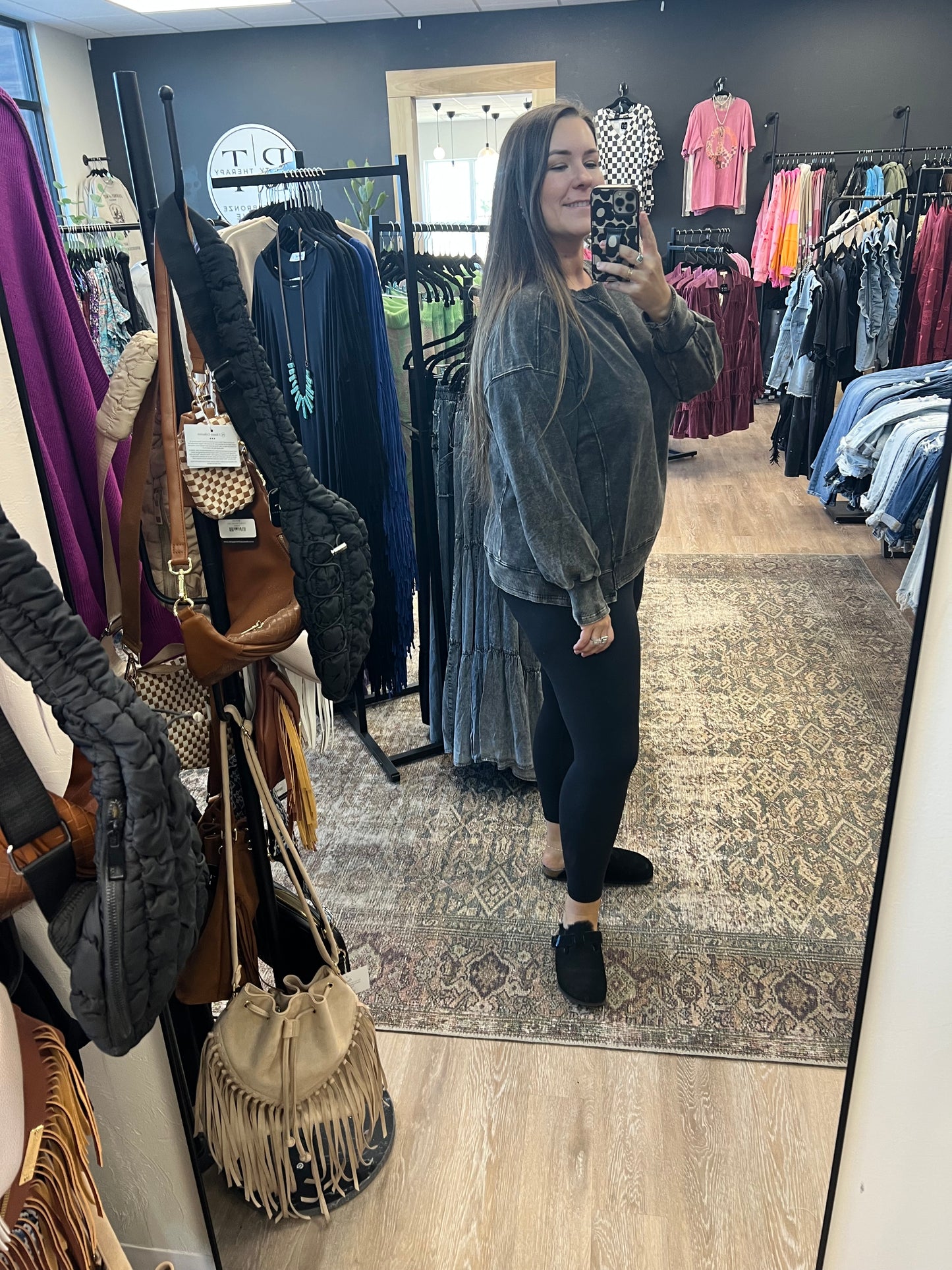 Black Acid Wash French Terry Pullover