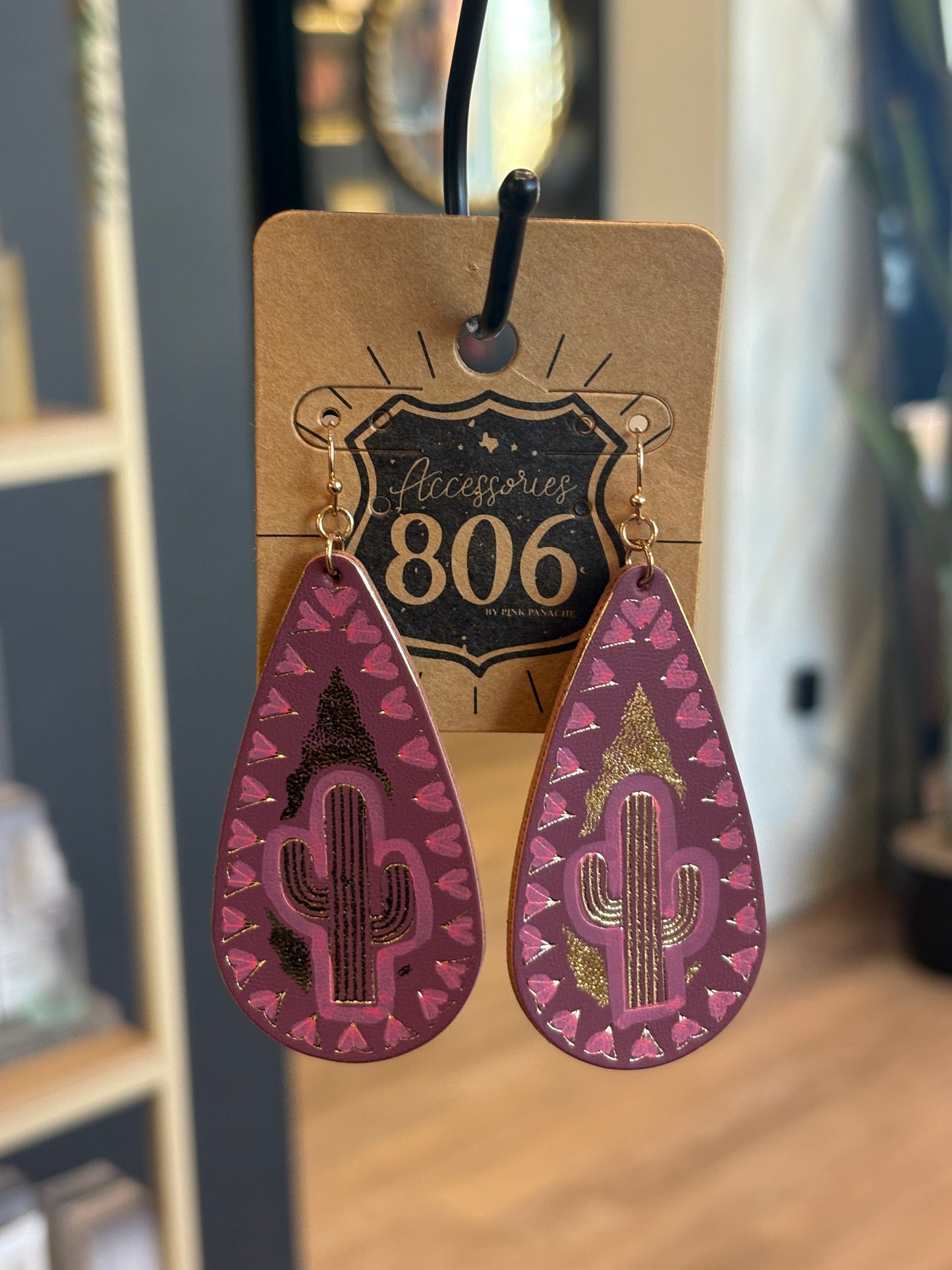 Pink Cactus Teardrop Earrings