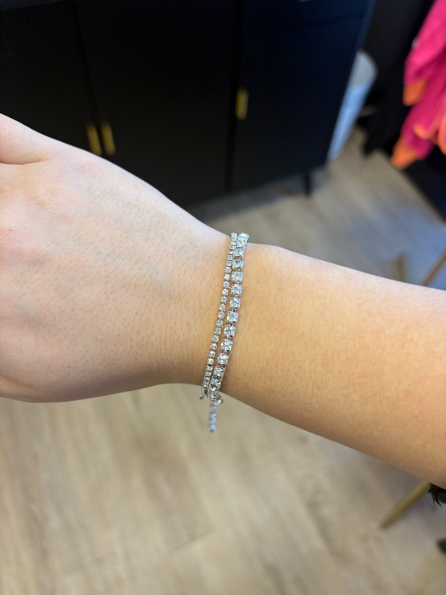 Silver 2 layered cup chain stone bracelet