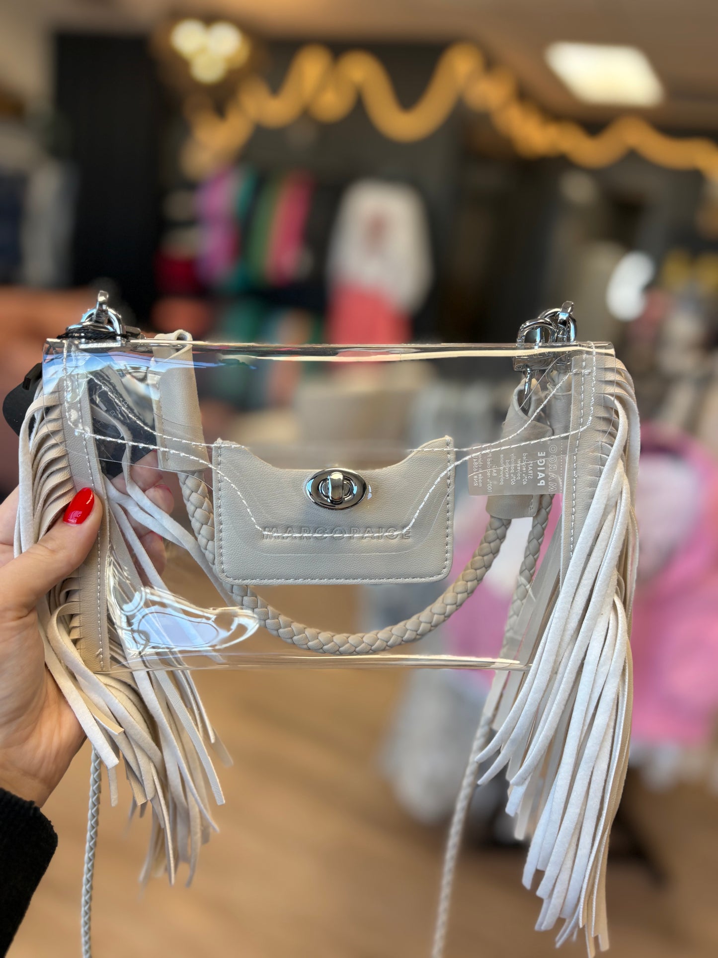 IVORY CLEAR FRINGE CROSSBODY