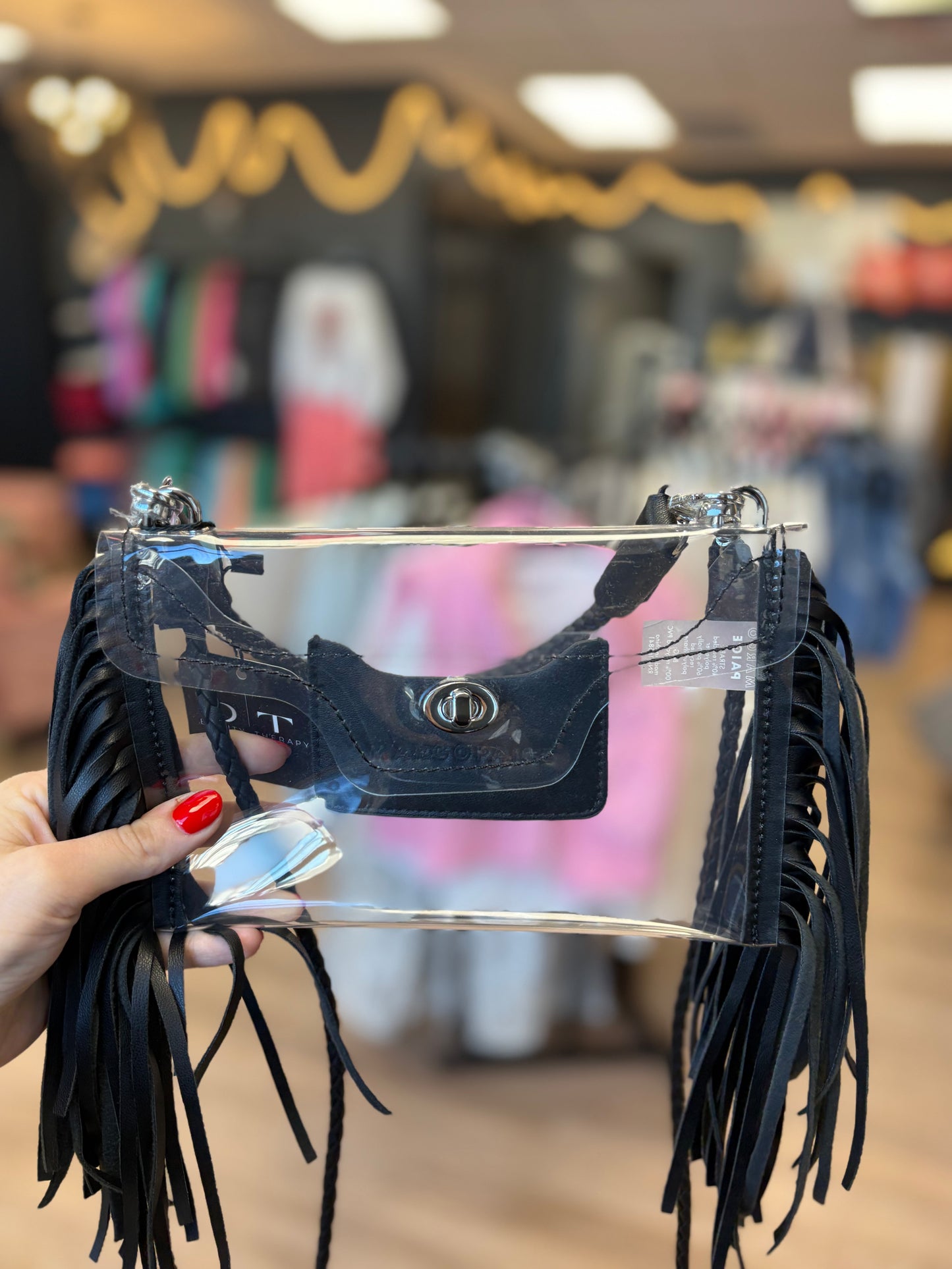 Black Fringe Clear Crossbody