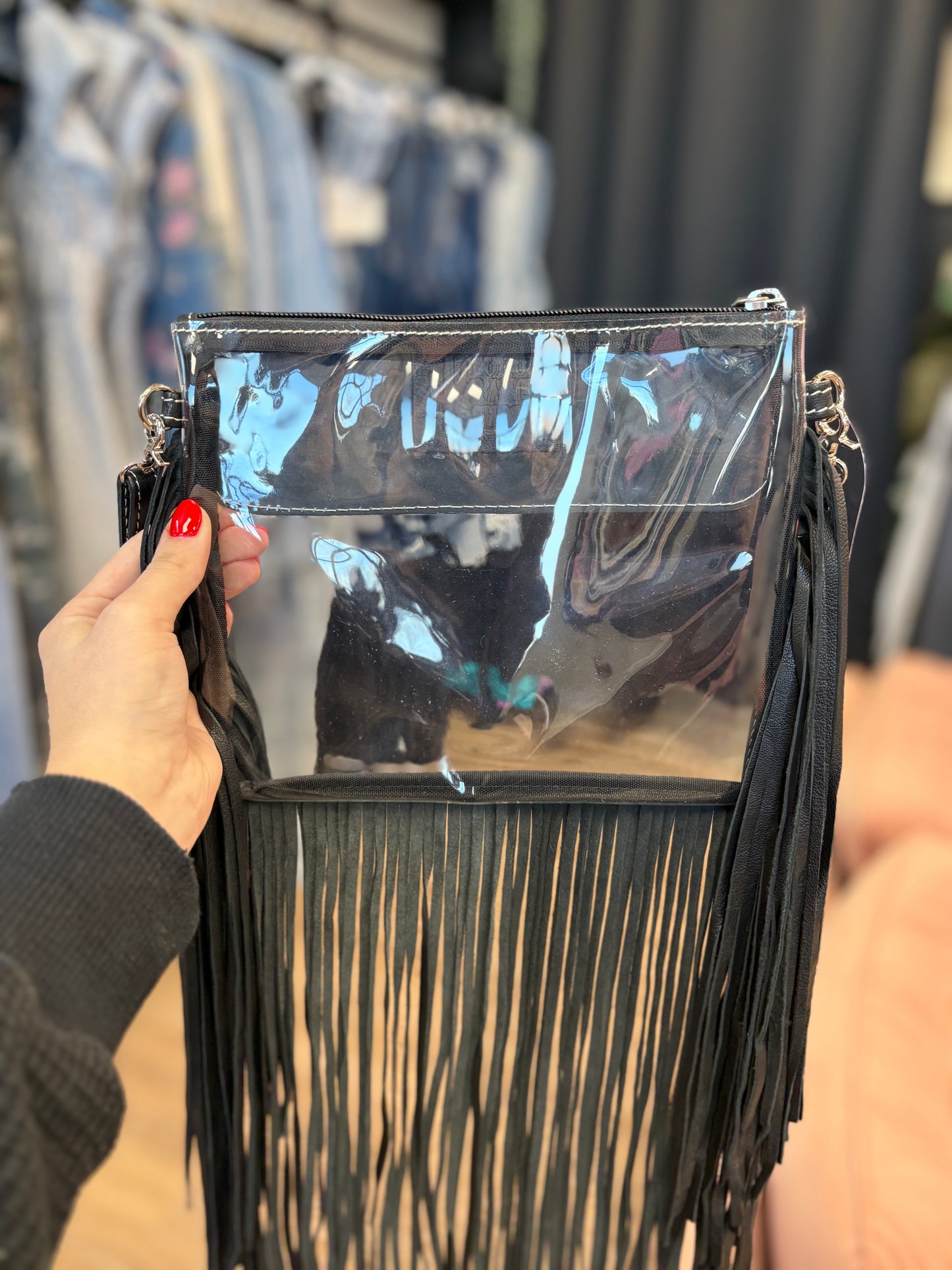 Black & White Hand Tooled Clear Crossbody