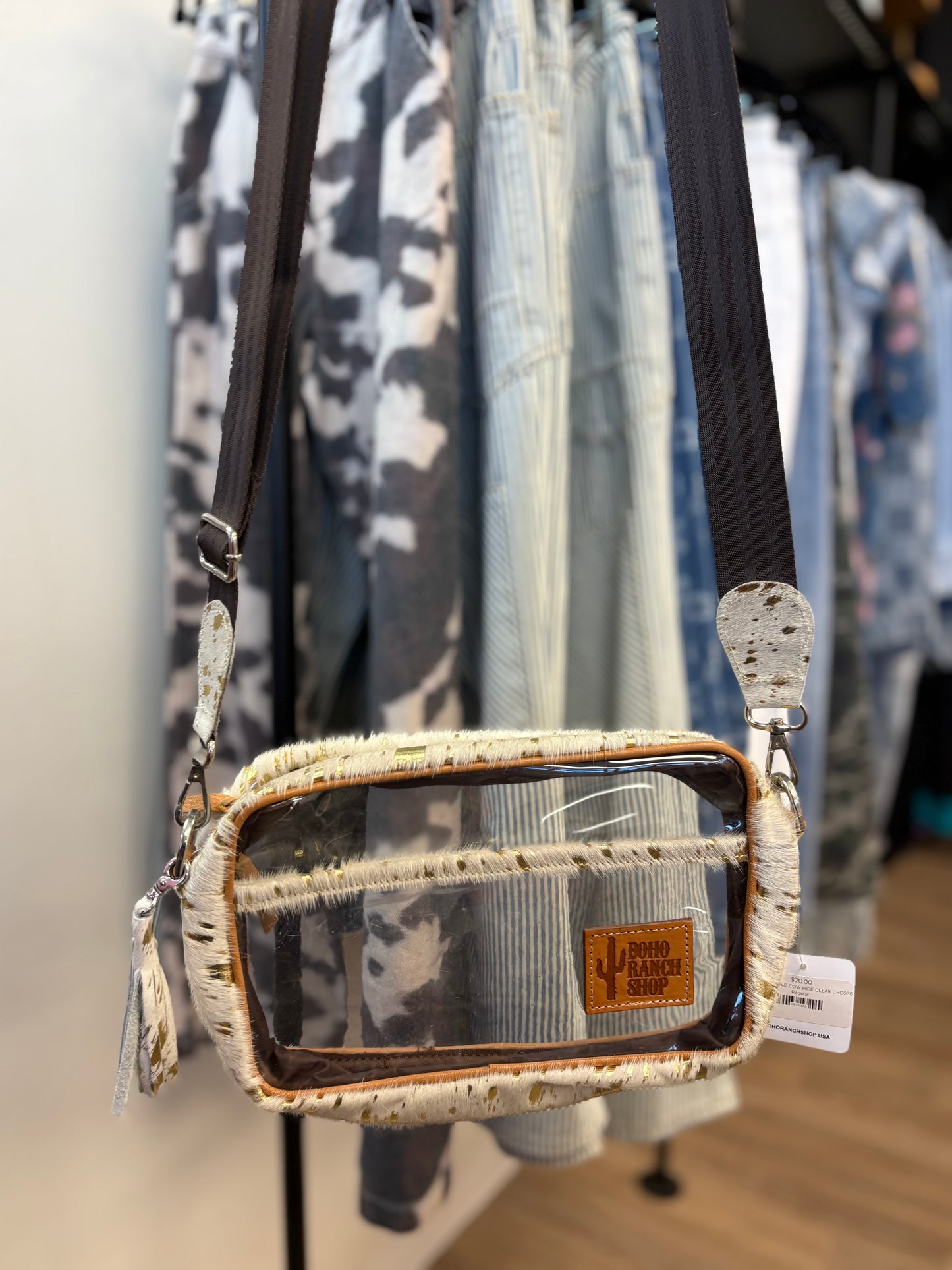 White & Gold Cowhide Clear Crossbody