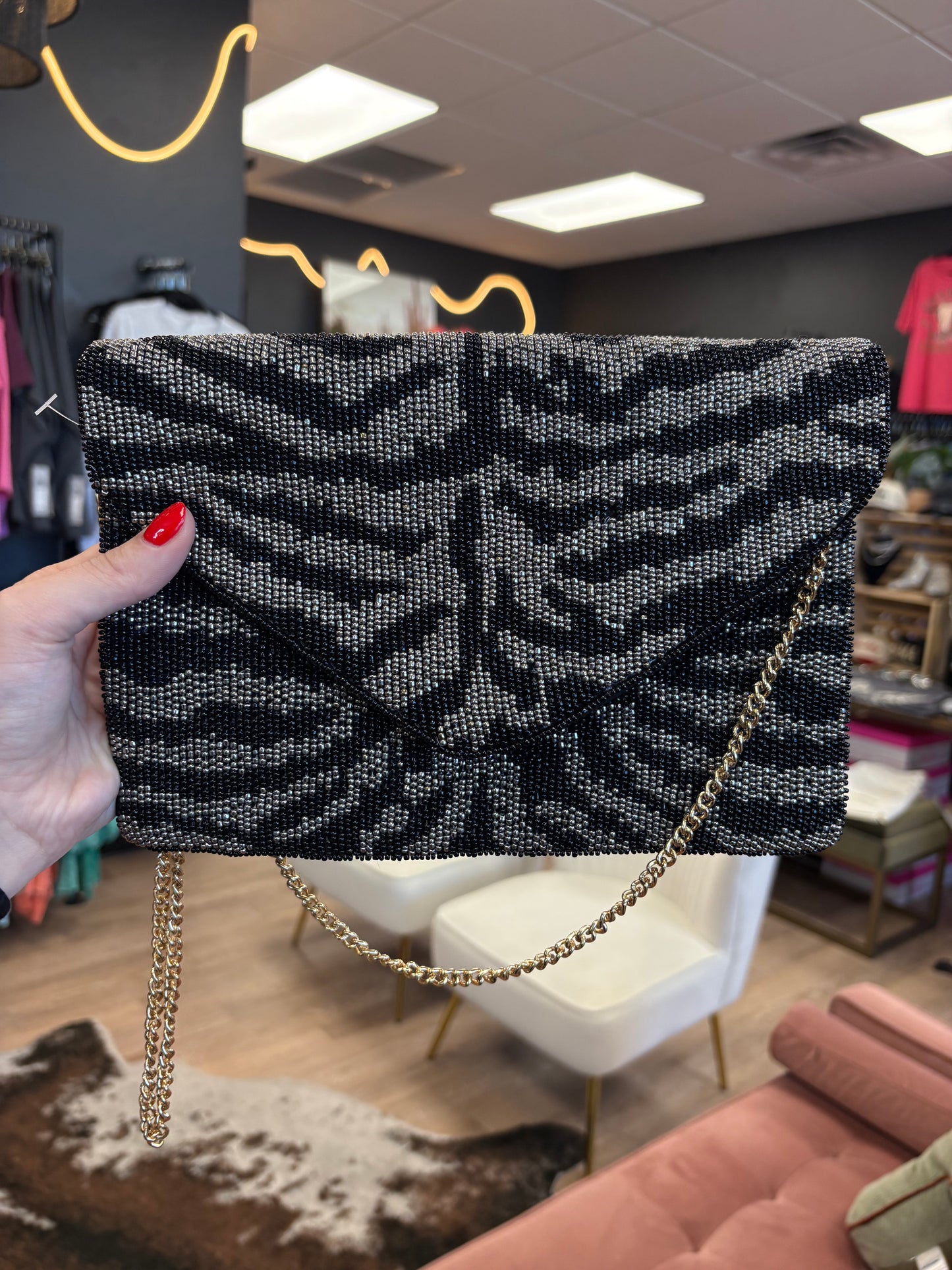 Zebra Beaded Clutch