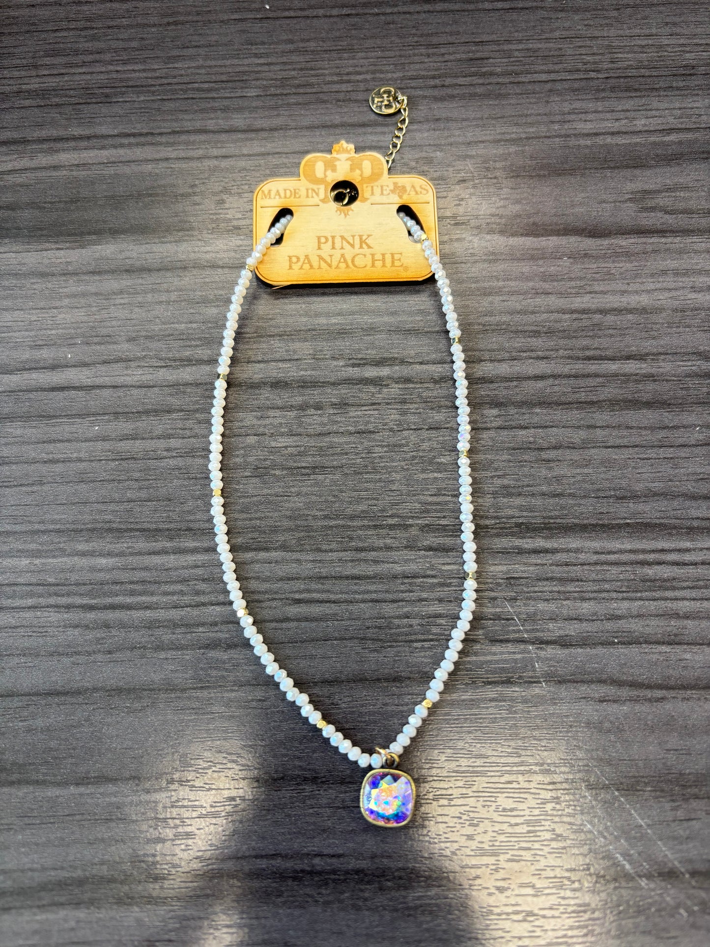 White Beaded Choke with Gold
