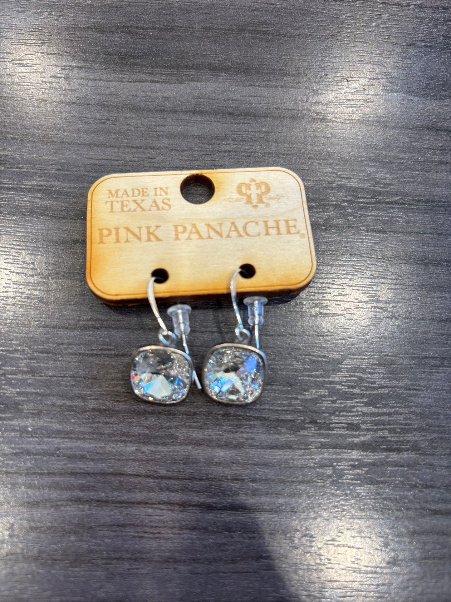 Silver Square Rhinestone Earrings